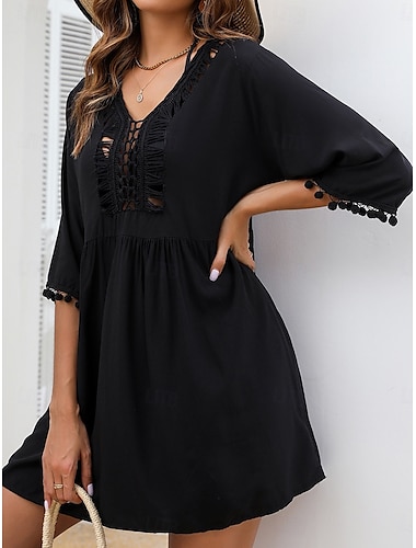  Mujer Bañadores Tapadera Vestido de Baño Traje de baño Franja Vacaciones Ropa de playa Color sólido Escote en Pico Manga Larga Trajes de baño