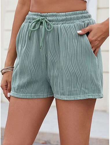  Dam Kinesiska Shorts Mode Streetwear Kort Hög midja Slät Ficka Elastiskt midjeband Bekväm Mjuk Microelastisk Utomhus Gata Mörkgrön Fördjupad grön Svart Vit Sommar Vår Normal