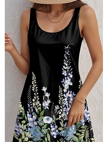  Per donna Mini abito Abito linea A Abito senza maniche Vintage Moda Informale Giornaliero Standard Floreale Pop art Senza maniche Stondata Nero Estate Primavera