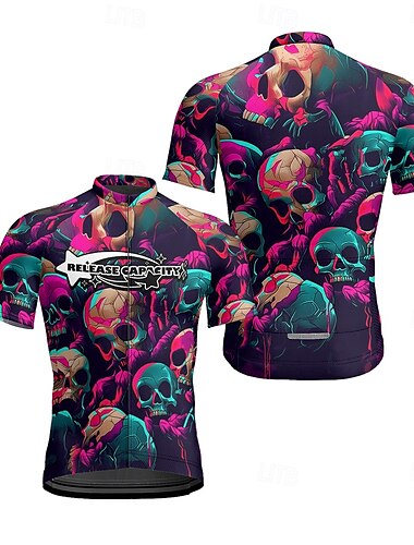  Voor heren Wielrenshirt Korte mouw Fietsen T-shirt Shirt met 3 achterzakken Bergracen Ademend Sneldrogend Anatomisch ontwerp Lampenkatoen Paars Zwart Donker paars Doodskoppen Sport Kleding