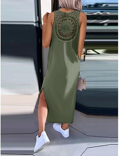  Robe maxi femme Robe en A Robe unie Robe sans manches Robe d'été Basique Décontractée Vacances Quotidienne Coupe régulière Graphique Sans manches Col rond Noir Blanc Vert armée Gris foncé Été
