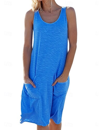  Damen Midi Kleid Freizeitkleid Tank Kleid Basis Freizeit Urlaub täglich reguläre Passform Grafik ärmellos U-Ausschnitt Schwarz Weiß Pink Himmelblau Sommer