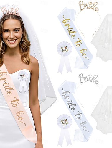  BRAUT ZU SEIN Accessoires für Junggesellinnenabschiede Stirnband Schärpe Brautschleier Erwachsene Damen Hochzeit Brautparty Junggesellinnenabschiedsparty Halloween Karneval Einfaches Karnevalskostüm