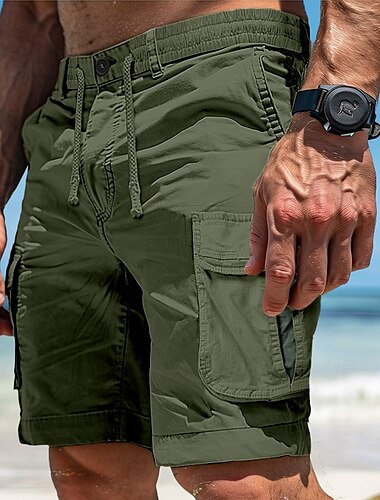  Herren Cargo Shorts Kurze Hosen Shorts Kurze Hosen Bermudas Kurze Hose für Wanderer Kordelzug Elastische Taille Multi Pocket Farbblock Glatt Atmungsaktiv Feuchtigkeitsableitung Knielänge Outdoor