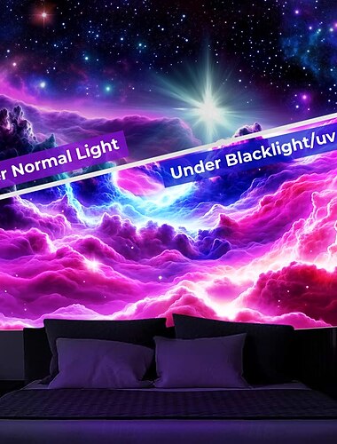 Zwartlicht Wandtapijt Glow in de Donker Glow Party UV Reactief Trippy Mistige Melkweg Natuur Landschap Hangend Wandtapijt Muurdecoratie voor Woonkamer Slaapkamer