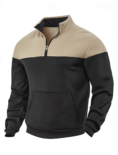  Pánské Mikina Čtvrtletní mikina na zip Černá Armádní zelená Námořnická modř Khaki Šedá Poloviční zip Barevné bloky Zip Kapsy S texturou Sporty a outdoor Denní Dovolená Polyester Šik ven Základní Na