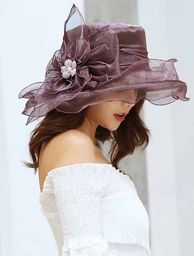  Frauen Organza Hut Kirche Kappe Hüte Cocktail Tee Party Hochzeit Braut Blume Hut mit breiter Krempe