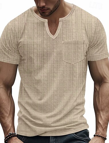  Homens Camisetas Camisa de manga curta T-shirt Manga Curta Decote V Primavera & Outono Tecido Moda Designer Bolsos Férias Rua Para Noite Azul marinho Preto Branco Top Tee para Homens