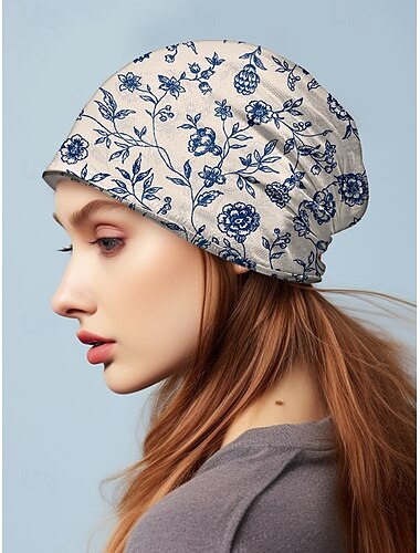  Leichte, atmungsaktive Stretch-Beanie-Mütze mit Blumenmuster für Damen – kann als Halstuch getragen werden, bequeme und stilvolle Kopfbedeckung für die Freizeit, Outdoor-Aktivitäten und den täglichen Gebrauch