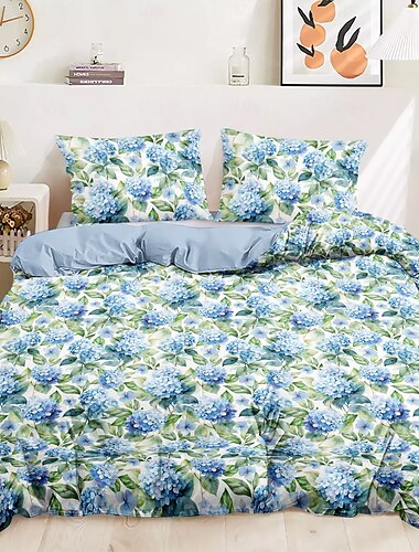  Blumen Bettbezug Vollgröße Bettwäsche Set Bettsets Steppdecke Weicher Leichter Komforter Bezug mit 2 Kissenbezügen für Sommer Frühling