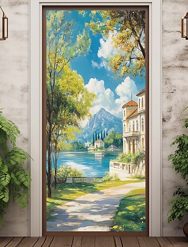  Landschaft Türdekorationen Türabdeckungen Strand Palme Türteppich Türvorhang Dekoration Hintergrund Innen/Außen Türbanner für Eingangstür Bauernhaus