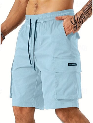  Homens Bermuda Cargo Calção Shorts de verão Com Cordão Cintura elástica Bolso multi Tecido Conforto Vestível Comprimento do joelho Ao ar livre Esporte Diário Moda Casual Preto Verde Claro