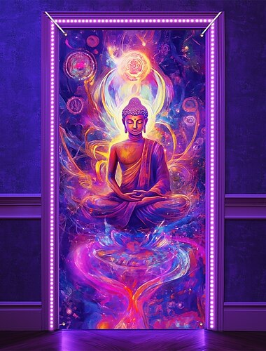  Svartlys Dørdekorasjoner Dørcover Gløder i Mørket Buddha Mandala Dørvev Dørgardin Dekorasjon Bakgrunn Innendørs/Ute Dørbanner Frontdør Gårdsplass