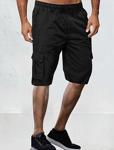  Herr Cargo-shorts Shorts Bermudashorts Snörning Elastisk midja Flera fickor Slät Andningsfunktion Fuktabsorberande Knelängd Utomhus Ledigt Löpning Mode Streetwear Svart Grön Microelastisk