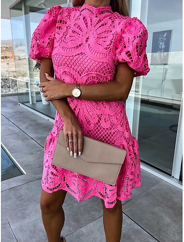  Women's Mini Dress Cut Out Dress Summer Dress Bodycon Dress Puff Sleeve Dress Birthday Cocktail Vacation Daily Regular Fit Plain Sleeveless V Neck Magenta White Purple Orange Summer