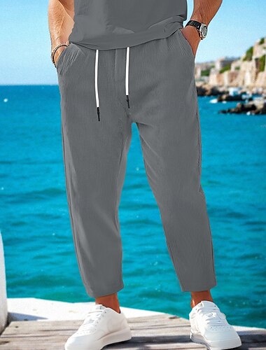  Per uomo Pantaloni di velluto a coste Pantaloni Pantaloni casual Tasche A cordoncino Vita elastica Liscio Traspirante Morbido Alla caviglia Formale Ufficio Attività commerciale Festività Moda Nero