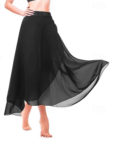  女性用バレエラップドレス シフォンダンスラップスカート ウエスト調節可能タイ付き 女性用体操・バレエダンススカート ブラックダンスウェア