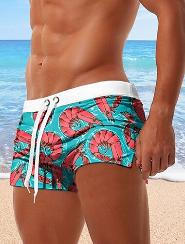  Herren Krabbe Garnele Badehosen Badeshorts Boardshorts Mittlere Taille 3D-Druck Hawaiianisch Surfen Ferien Strand Kordelzug mit Mesh-Futter Elastischer Bund Designer Bekleidung