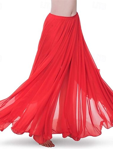  Chiffon-Bauchtanzrock für Frauen, Bauchtanzkostüm, Outfit, Tribal-Maxi-Röcke, einfarbiger Voile-Rock