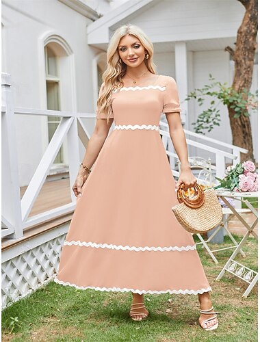  Pentru femei Rochii Midi Rochie de vară Elegant Stilat Vacanță Dată Plajă Fit regulat Culoare solidă Manșon scurt Stil Nautic Negru Roz Îmbujorat Portocaliu Verde Militar Vară