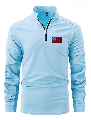  Bărbați Tricou Cămașă Henley Tricouri Tee Top Manșon Lung Quarter Zip Primăvară Toamnă Drapelul SUA american Modă Designer De Bază Zdrobit Vacanță Stradă Ieșire Negru Alb Roz Îmbujorat Top tricou