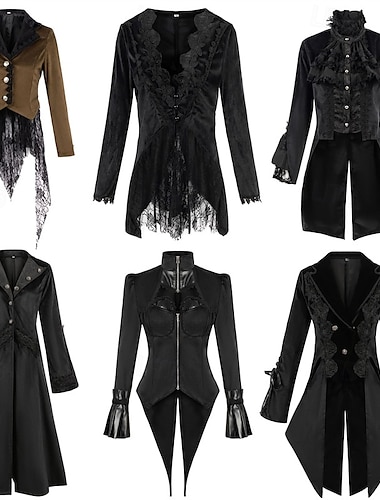  Rétro Vintage Punk & Gothique Steampunk Manteau Bal Masqué Smoking Vampire Médecin de la peste Dentelle Femmes Halloween Carnaval Mascarade Soirée Halloween Adulte Manteau