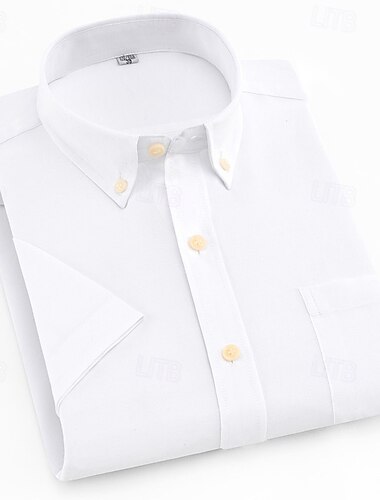  Herren Oberhemd Hemd Oxford Hemd Plaid Hochzeit Arbeit Weiß Rosa Dunkelmarine Blau Kurzarm Spitzkragen Sommer Frühling Bekleidung