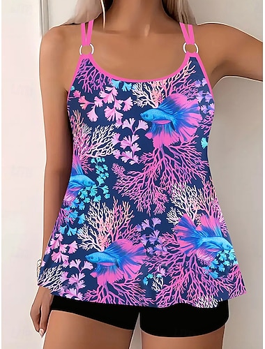  Per donna Costumi da bagno Bikini 2 pezzi Ragazzo gamba Costume da bagno Schiena scoperta Taglia piccola Festività Abbigliamento mare Pop art Stondata Senza maniche Costumi da bagno