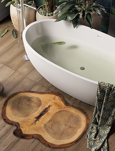  Fußmatte Bodenmatte rutschfester Baumring 3D Stamm Holzscheit Druck Teppich Badezimmermatte für Innen- und Außenbereich Patio Schlafzimmer Küche Büro