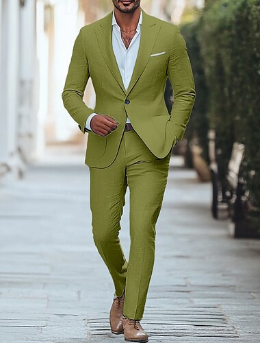  Herren Casual Anzüge Erbsengrün Himmelblau Mode Alltag Sommer Einfarbig Standardpassform 2-teilig Einreiher Ein Knopf