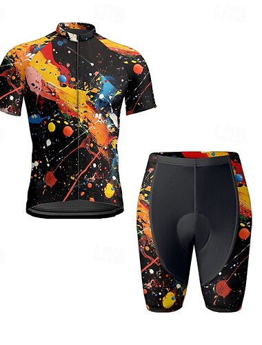  Herren Radtrikot mit Radhose fahrradbekleidung Kurzarm MTB Mountain Rennrad Schwarz Gelb Purpur Graffiti Fahhrad Spandex Sport Graffiti Bekleidung