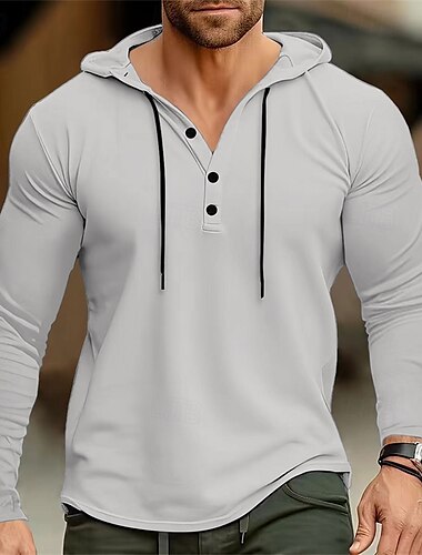  Voor heren T-shirt Henley-shirt T-shirts Shirt met lange mouwen Lange mouw Henley Lente Herfst Effen Modieus Ontwerper Basic Knop Vakantie Straat Uitgaan Zwart Wit Marineblauw Top T-shirt voor mannen