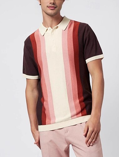  Retrò Vintage Anni '70 Camicia Polo in maglia Hippie Pulsante Giù A righe Per uomo Vacanza Feste Abbigliamento Quotidiano Adulti Top Primavera & Estate