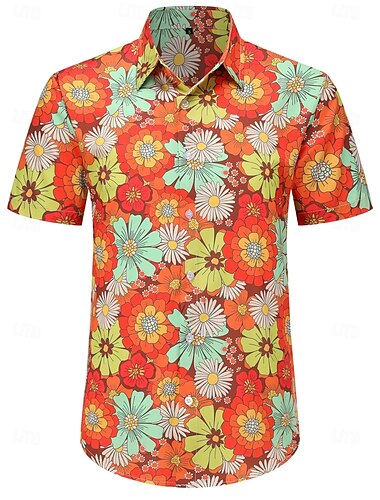  Retro Vintage 1970er Hemd Aloha-Hemd Hippie Blumen Gänseblümchen Herren Urlaub Party Pride Parade Erwachsene Hemd