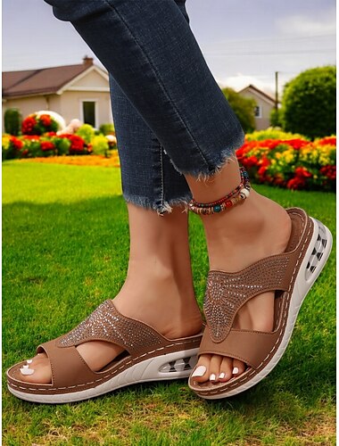  sandali da donna con strass – comodi sandali casual con plateau e cuscino d'aria per tutti i giorni e all'aperto