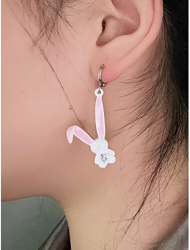  Damen-Osterohrringe mit 3D-Hasenmotiv – süßes Hasendesign mit rosa Ohren und Diamantakzenten, Creole aus Sterlingsilber, lustiger und verspielter Schmuck für Ostern, Freizeitkleidung und Frühlingsveranstaltungen