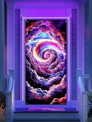  Schwarzlicht-Türdekorationen Türabdeckungen Leuchttapete im Dunkeln Universum Galaxie Türteppich Türvorhang Dekoration Hintergrund Innen/Außen Türbanner für Haustür Bauernhaus