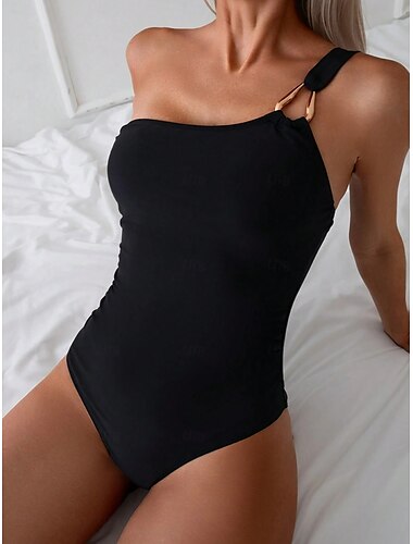  Per donna Costumi da bagno Un pezzo Monokini Costume da bagno Schiena scoperta Fasciante in vita Vita alta Festività Abbigliamento mare Tinta unica Collo asimmetrico Senza maniche Costumi da bagno