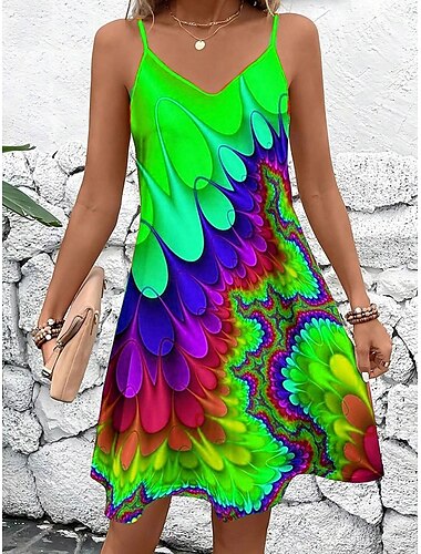  Damen Mini Kleid Lässig Kleid Petite Kleid Sommerkleid Lässig Urlaub Täglich Feiertag Reguläre Passform Ombre Grafik Ärmellos V-Ausschnitt Blau Lila Orange Grün Sommer