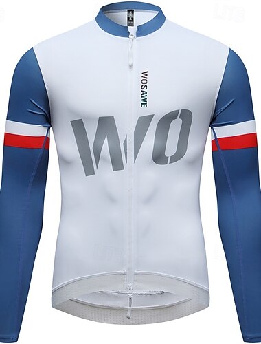  Męskie Koszulka rowerowa Długi rękaw Rower Dżersej z 3 tylnymi kieszeniami Kolarstwo górskie Oddychający Szybkie wysychanie Biały Niebieski Kolorowy blok Sport Odzież