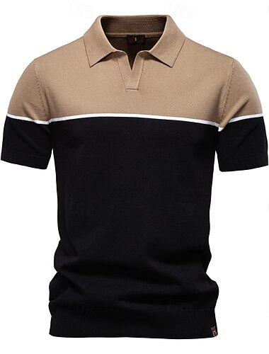  Herren Polo Strick-Polopullover Formell Arbeit Möwenhalsband Kurzarm Farbblock Patchwork Sommer Marineblau Khaki Armeegrün Polo