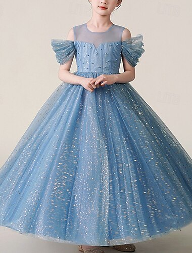  Princesse Traîne Brosse Robe de Demoiselle d'Honneur Fille Fête de Mariage Elsa congelée Filles Jolie robe de bal Dentelle avec Billes Style Royal Bohème Ajustement 3-16 ans
