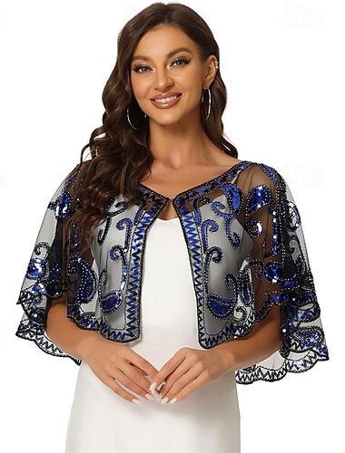  Damen 1920er Jahre Schal Wickeltuch Pailletten Perlen Brautüberzug Abend Cape Flapper Bolero