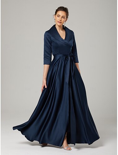  Combinaison  Ensemble Pantalon Mère de la Mariée Élégant Fête Simple Col Chemise Longueur Cheville Satins Manches 3/4 Avec Nœud(s) 2025