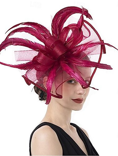  Vestimenta de Cabeza Tul Pluma Sombrero de fieltro Boda Fiesta de Noche Fiesta de Té Carrera de caballos cóctel Vintage Estilo lindo Con Pluma Celada Sombreros