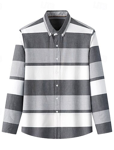  Herren Oxford Hemd Hellkaki Hell Gray Dunkelgrau Blau weiß Langarm Farbblock Umlegekragen Schule Hochzeit Knöpfe Bekleidung Neutral Mode Täglich