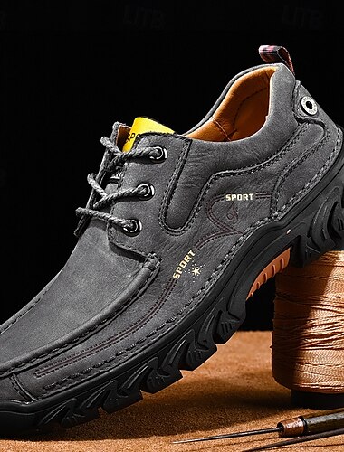 Herren Turnschuhe Leder Komfortabel Rutschfest Schnürsenkel Dunkelgrau Schwarz Hellgrau