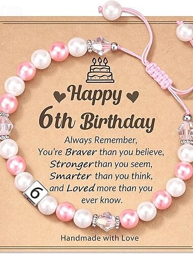  Geschenke zum 1.-8. Geburtstag für Mädchen, Natursteinarmband mit beschreibbaren Grußkarten für die Freundin, Schwester, Tochter