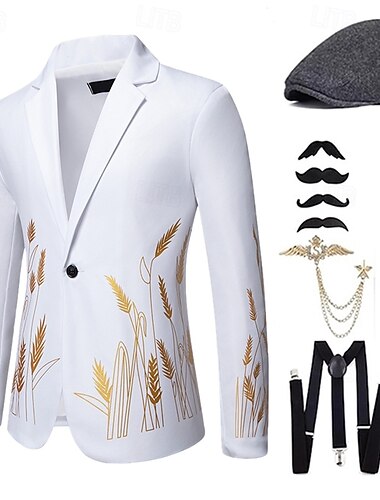  Années 1920 Inspiré vintage Gatsby le Magnifique Costume de fête Ensemble d'accessoires Impression Sans Col Homme Halloween Soirée & Fête Décontracté Quotidien Adulte Manteau Toutes saisons