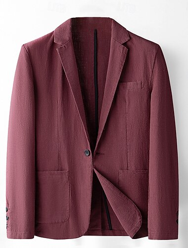  Herren Leinenblazer Anzüge Hochzeit Jahrestag Urlaub Elegant Neutral Frühling & Herbst Baumwoll-Leinen Einfarbig Knöpfe Bequem Einreihig Ein-Knopf Blazer Schwarz Dunkelrot Marineblau Grün